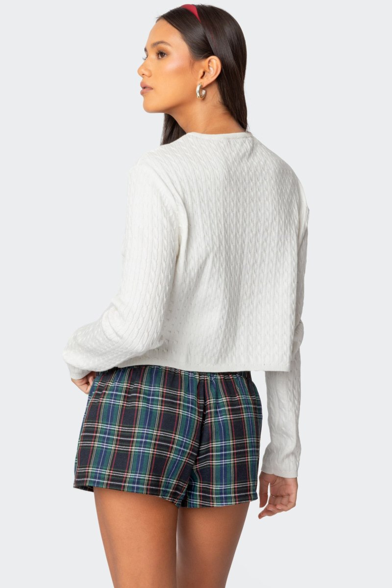 Edikted Crisada Cable Knit Cardigan White | USA HY925752E2