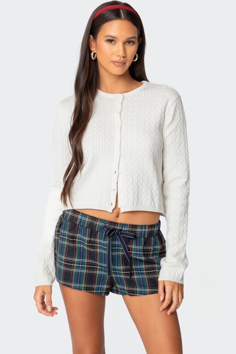 Edikted Crisada Cable Knit Cardigan White | USA HY925752E2