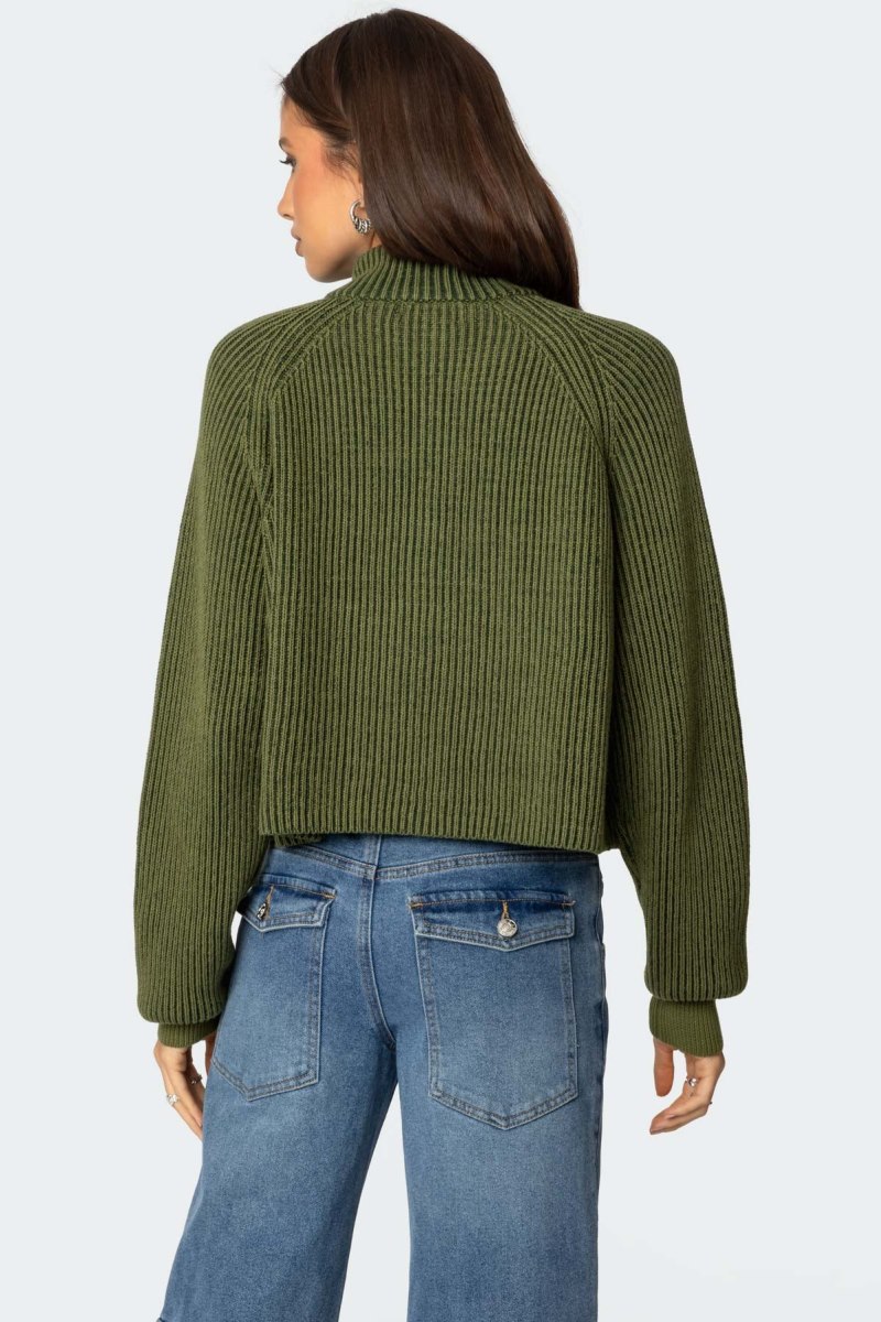 Edikted Cropped Rib Knit Half Zip Sweater Crop Tops Olive | USA QB642344T2