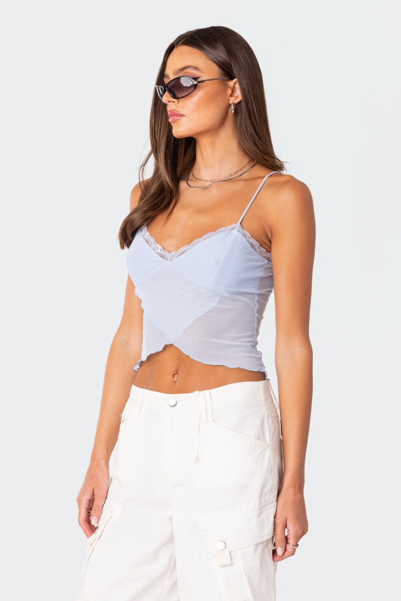 Edikted Crossover Mesh Tank Crop Tops Brown | USA OU970377E2