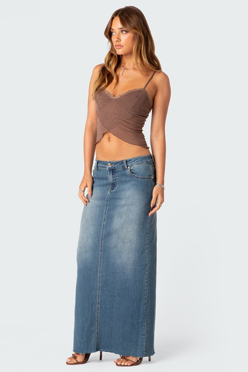 Edikted Crossover Mesh Tank Crop Tops Brown | USA OK878747L7