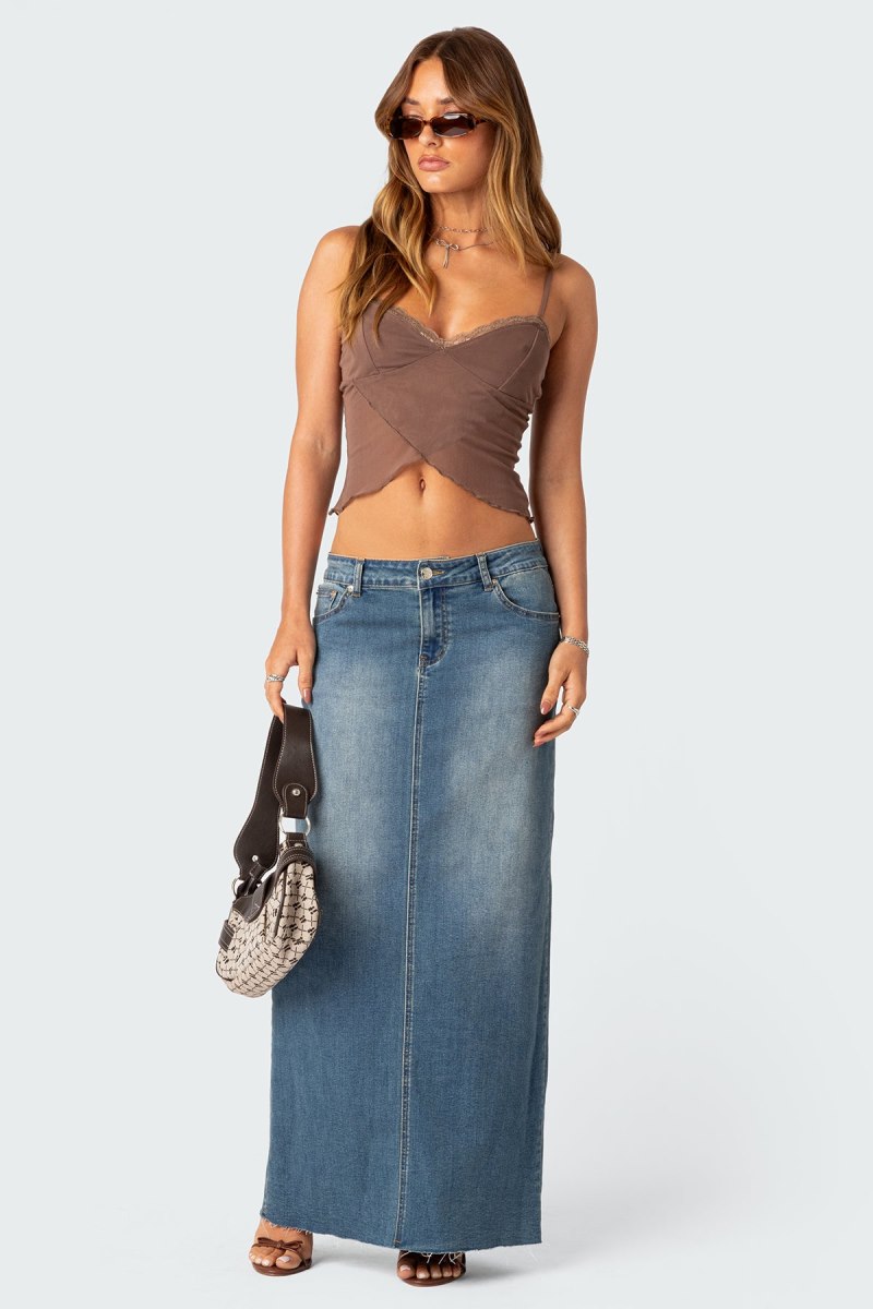 Edikted Crossover Mesh Tank Crop Tops Brown | USA OK878747L7