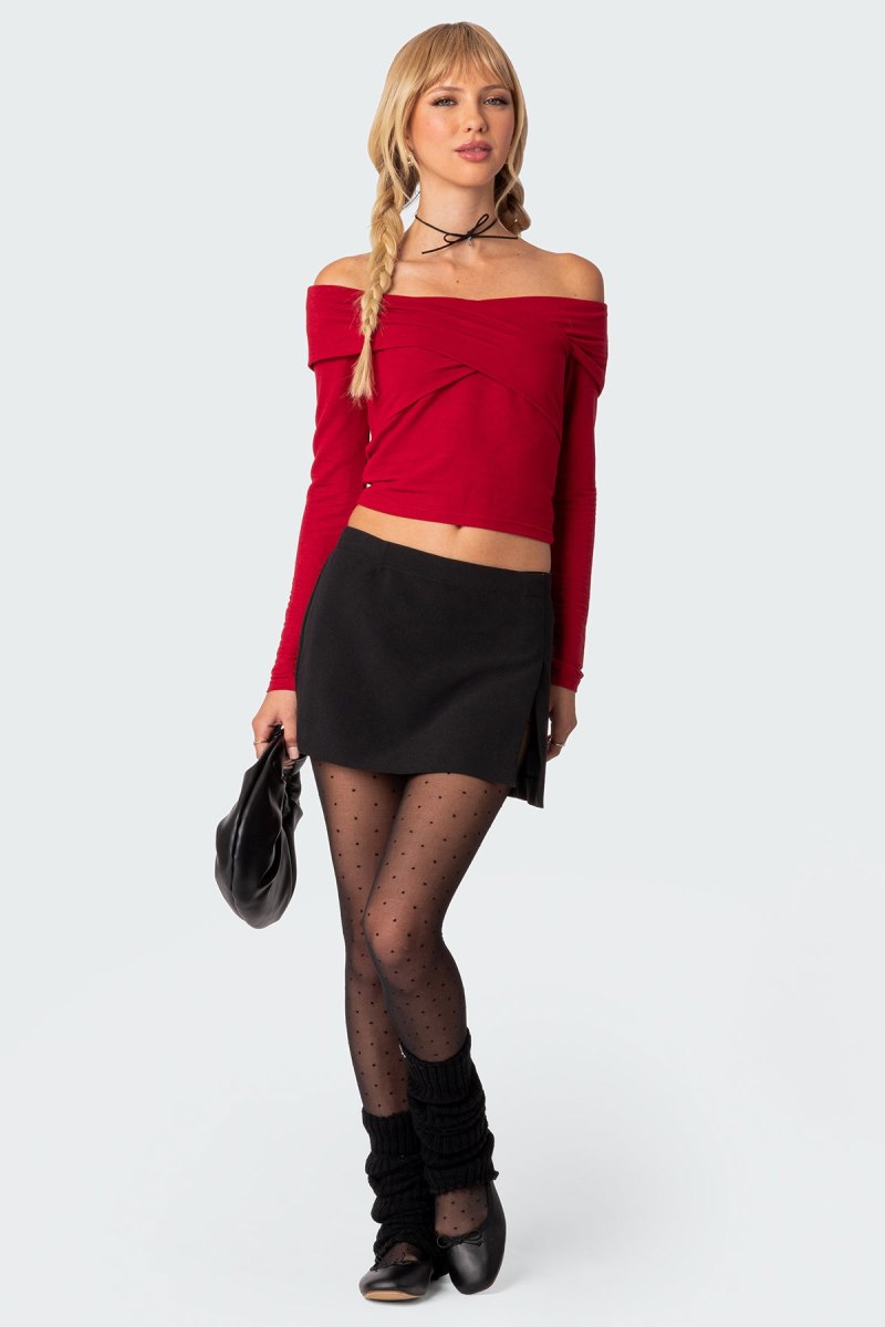 Edikted Crossover Off Shoulder Long Sleeve Tops Cream | USA DU372667H6