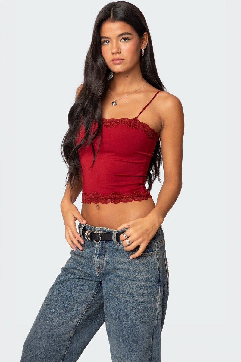 Edikted Cruella Lace Trim Tank Top Black | USA IE099549I8