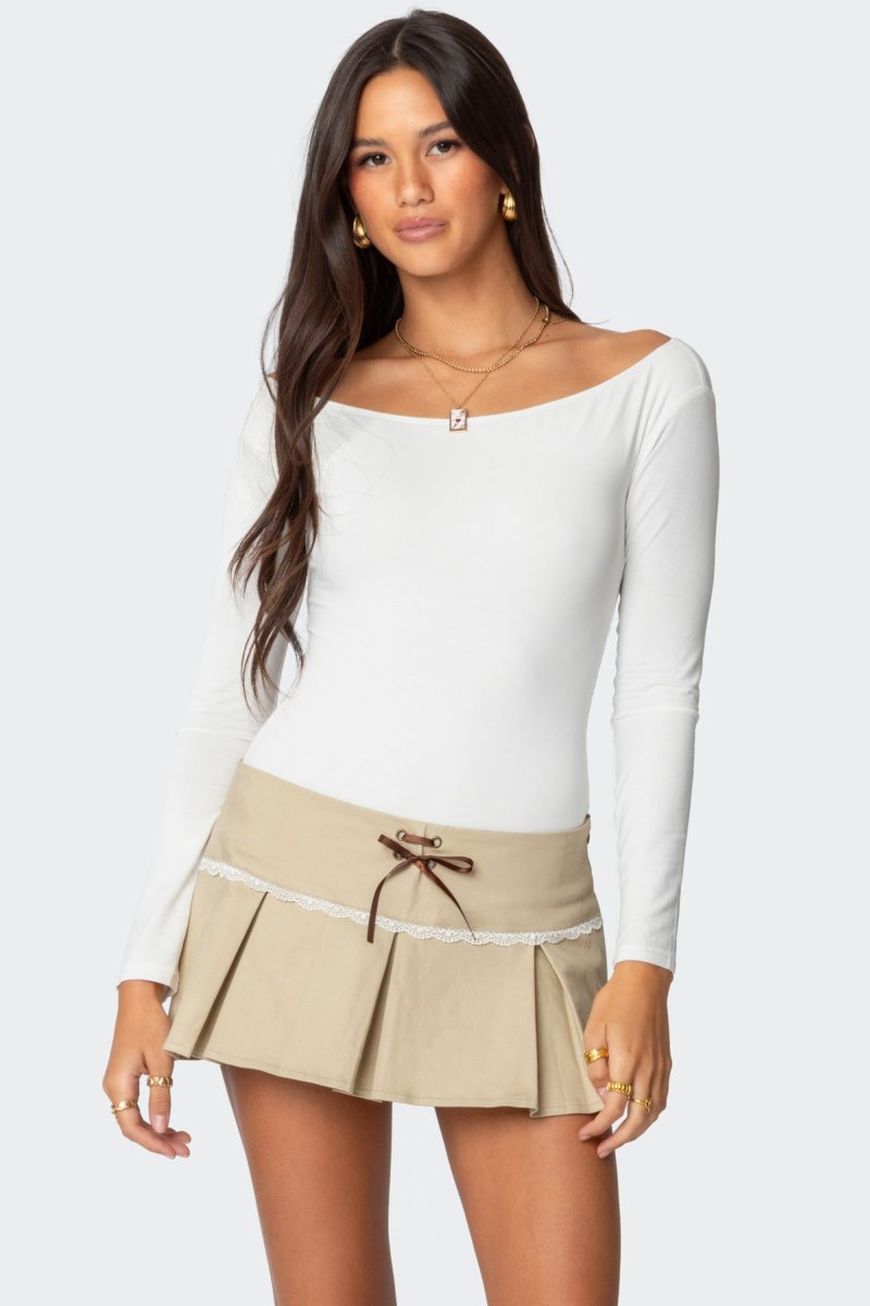 Edikted Cyndi Off Shoulder Bodysuit White | USA EC812481Q4