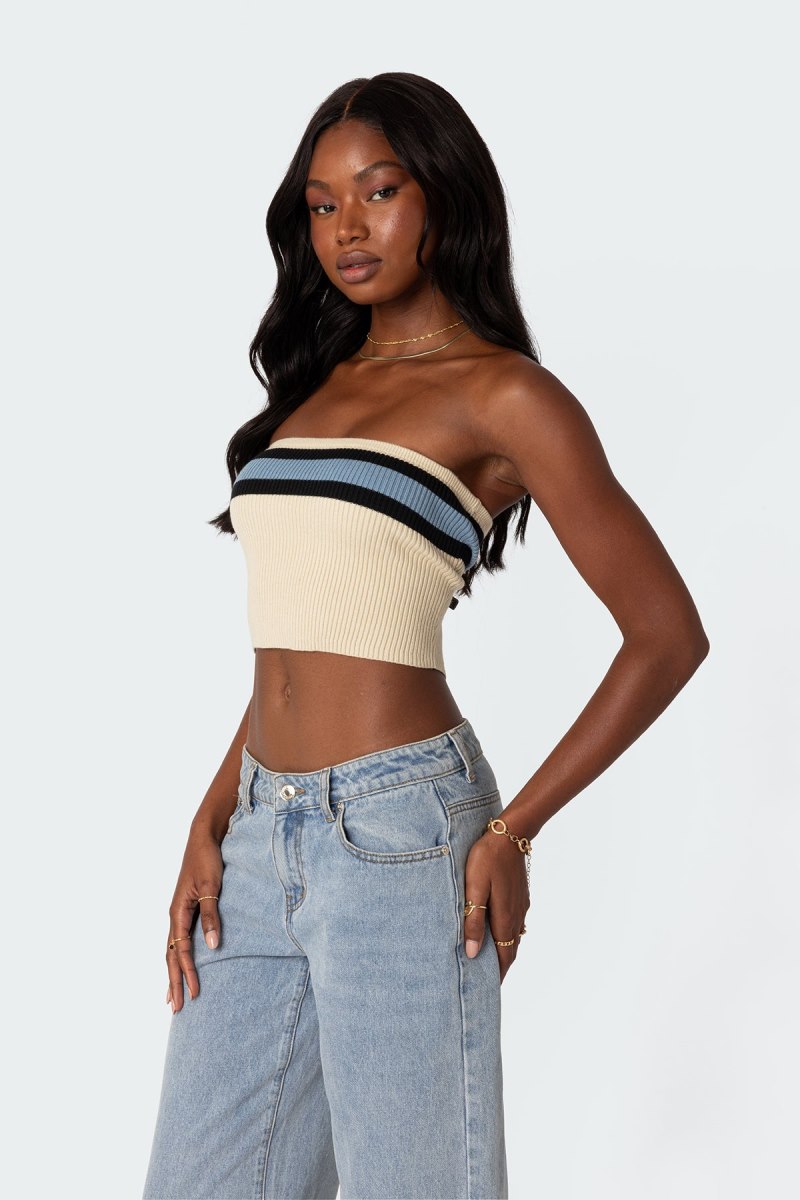 Edikted Cyprus Knit Tube Strapless Tops Beige | USA PC950425N9
