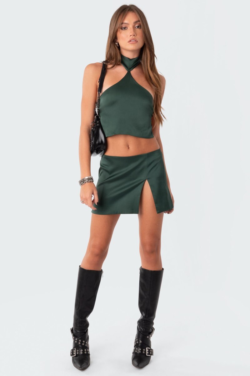 Edikted Daina Satin Open-Back Crop Tops Black | USA WH903180F4