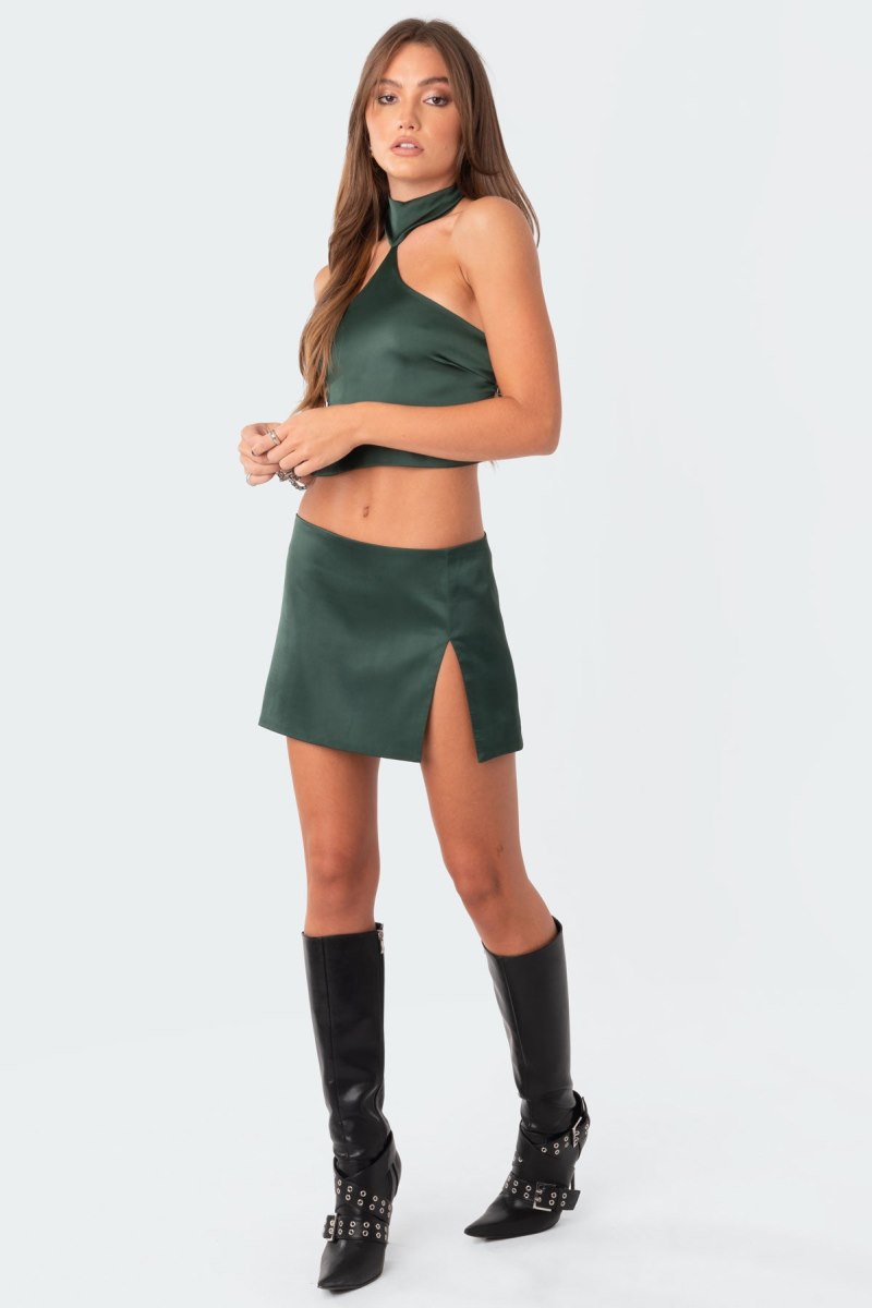 Edikted Daina Satin Open-Back Crop Tops Black | USA WH903180F4