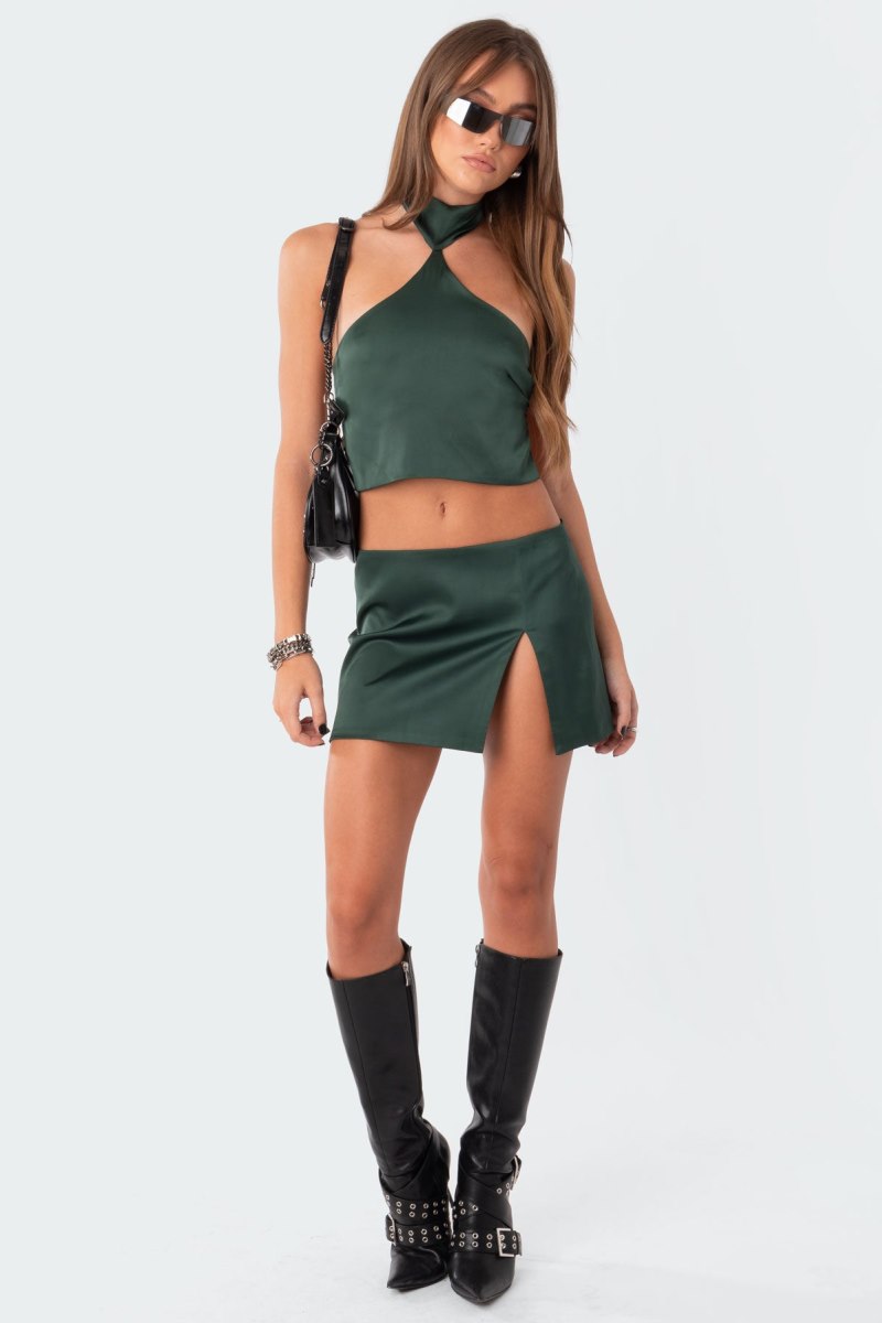 Edikted Daina Satin Slit Mini Skirts Black | USA SD410601V6