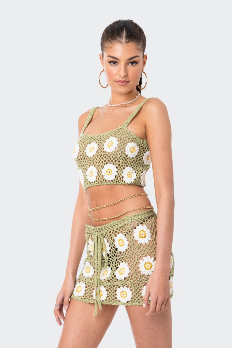 Edikted Daisy Crochet Crop Tops Black | USA UY095339R7