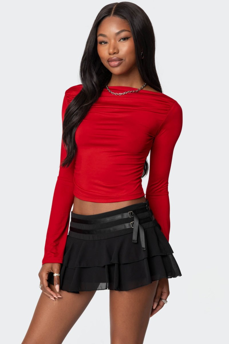 Edikted Dana Gathered Long Sleeve Tops Black | USA VA226712A9