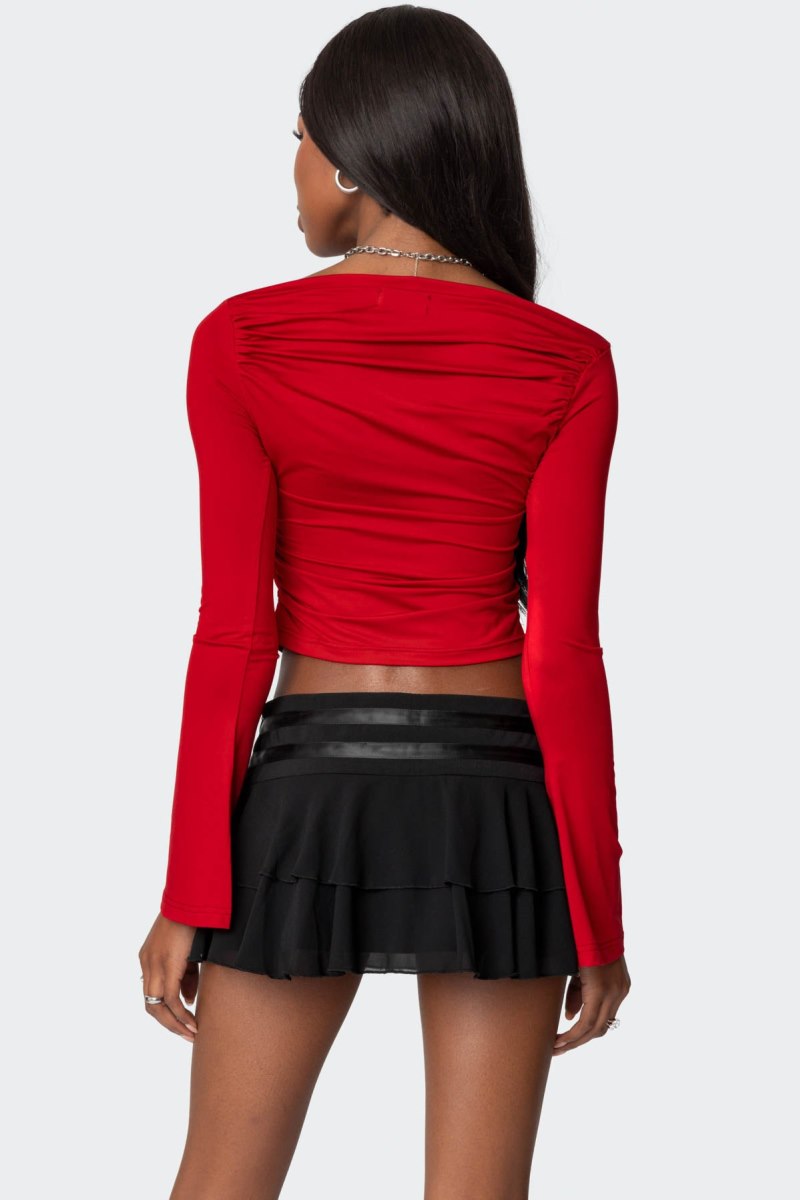 Edikted Dana Gathered Long Sleeve Tops Black | USA VA226712A9