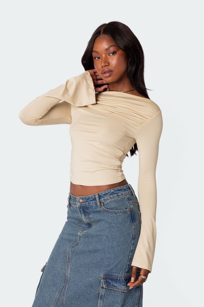Edikted Dana Gathered Long Sleeve Tops Black | USA WO445884P9