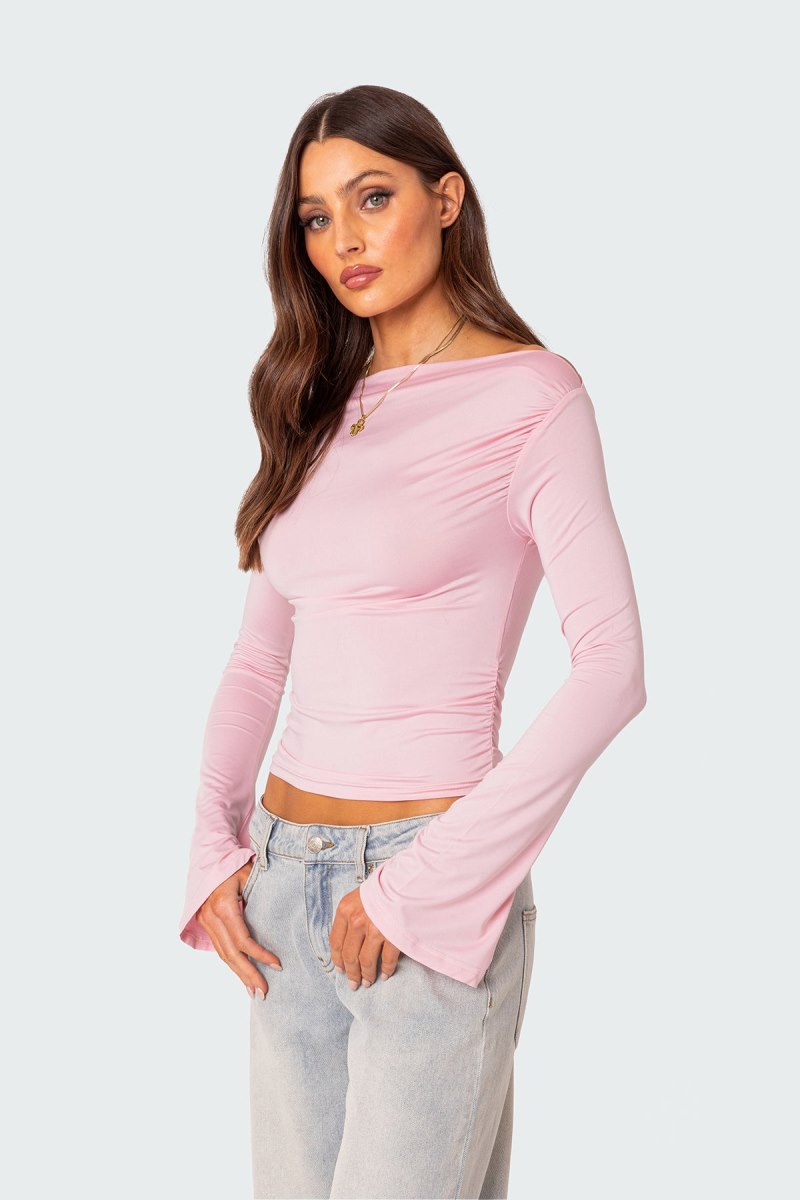 Edikted Dana Gathered Long Sleeve Tops Black | USA IG129752J1