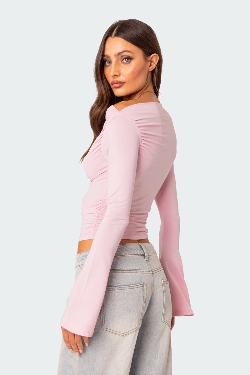 Edikted Dana Gathered Long Sleeve Tops Black | USA IG129752J1