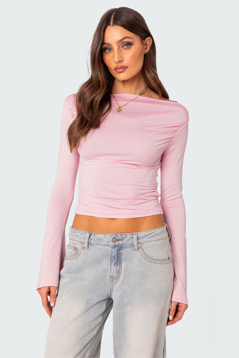 Edikted Dana Gathered Long Sleeve Tops Black | USA IG129752J1