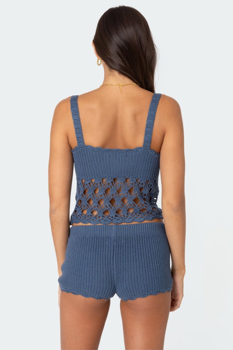 Edikted Danika Crochet Knitted Tops Navy | USA LQ609570W3