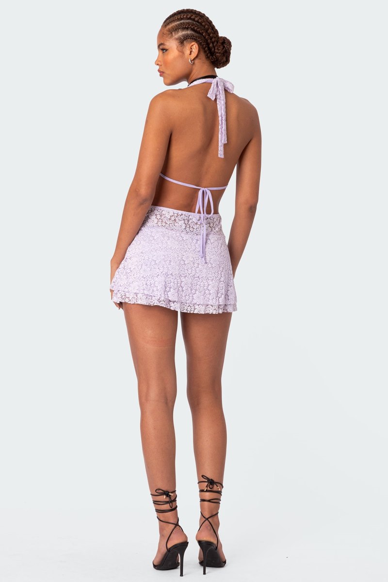 Edikted Danny Open Back Sheer Lace Mini Dress Black | USA GF223492E3