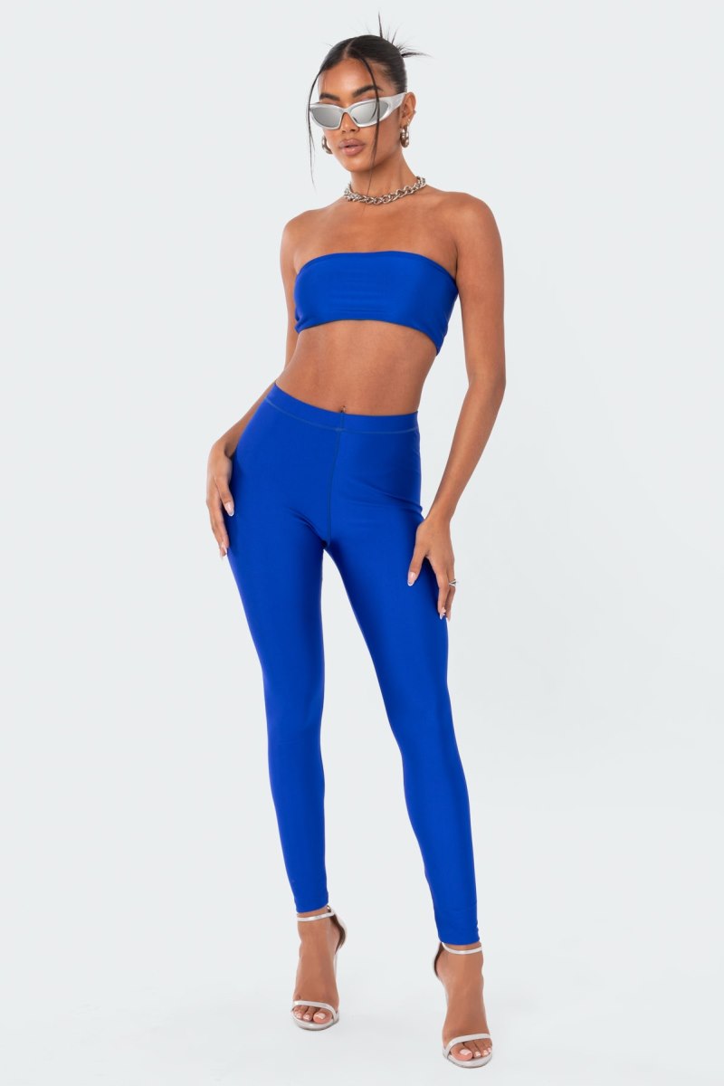 Edikted Daphne Shiny Leggings Pants Blue | USA FB316081O3