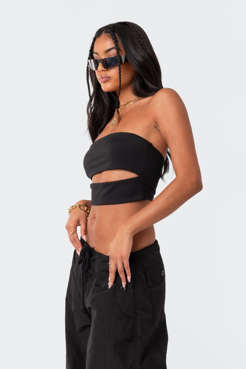 Edikted Darcey Cut-Out Tube Crop Tops Black | USA JW957595P1
