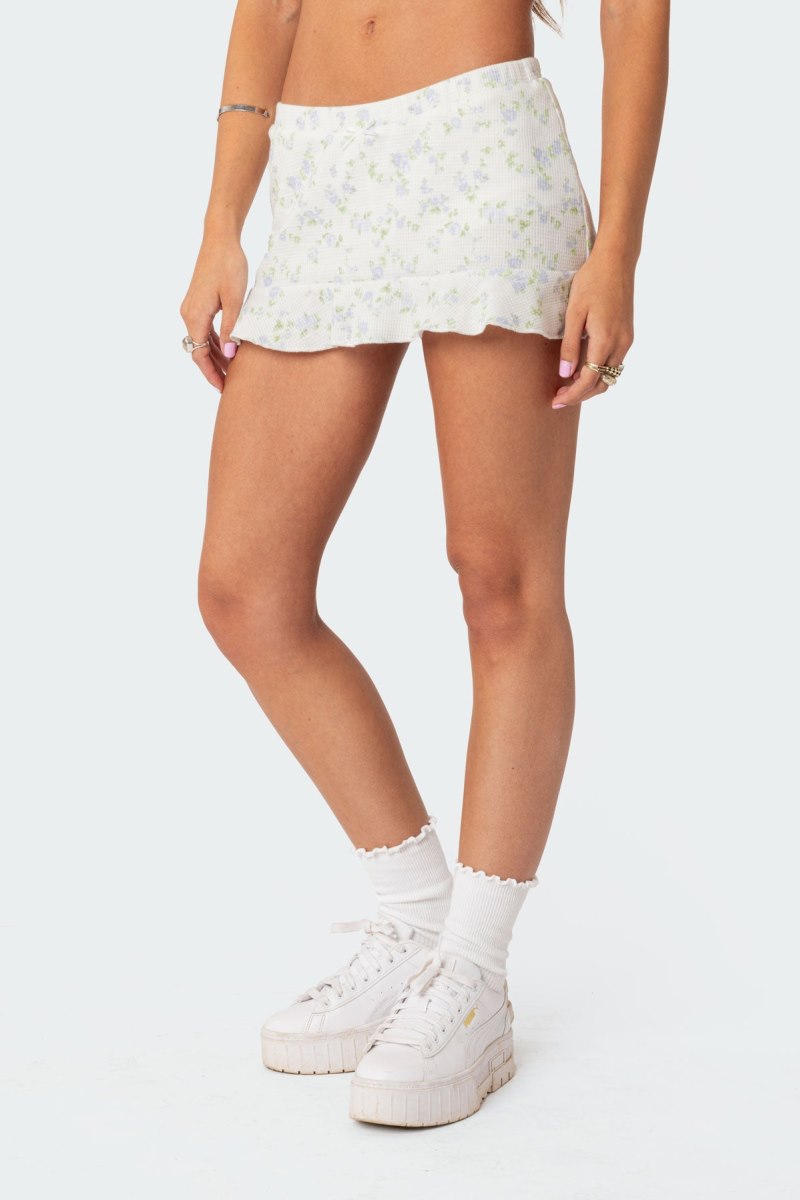 Edikted Daydream Printed Waffle Mini Skorts White | USA XW114061I9
