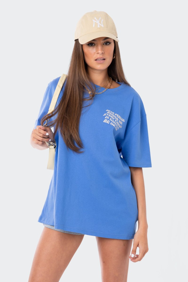 Edikted Dear Person Oversized T-Shirt Graphic Tops Blue | USA BJ581908X1