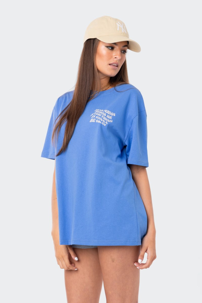 Edikted Dear Person Oversized T-Shirt Graphic Tops Blue | USA BJ581908X1