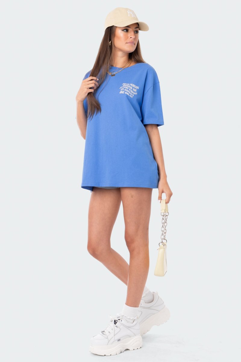 Edikted Dear Person Oversized T-Shirt Graphic Tops Blue | USA BJ581908X1