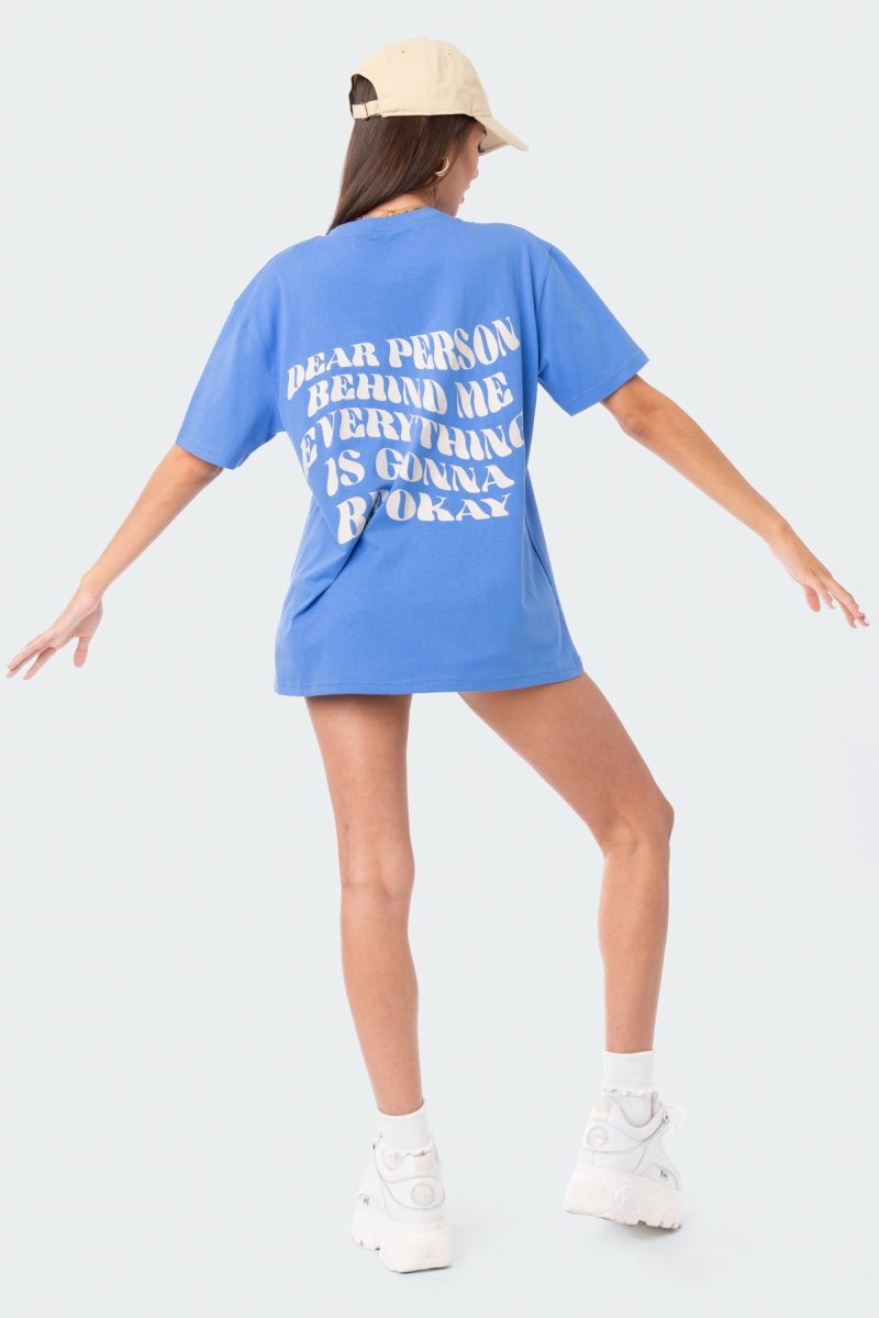 Edikted Dear Person Oversized T-Shirt Graphic Tops Blue | USA BJ581908X1