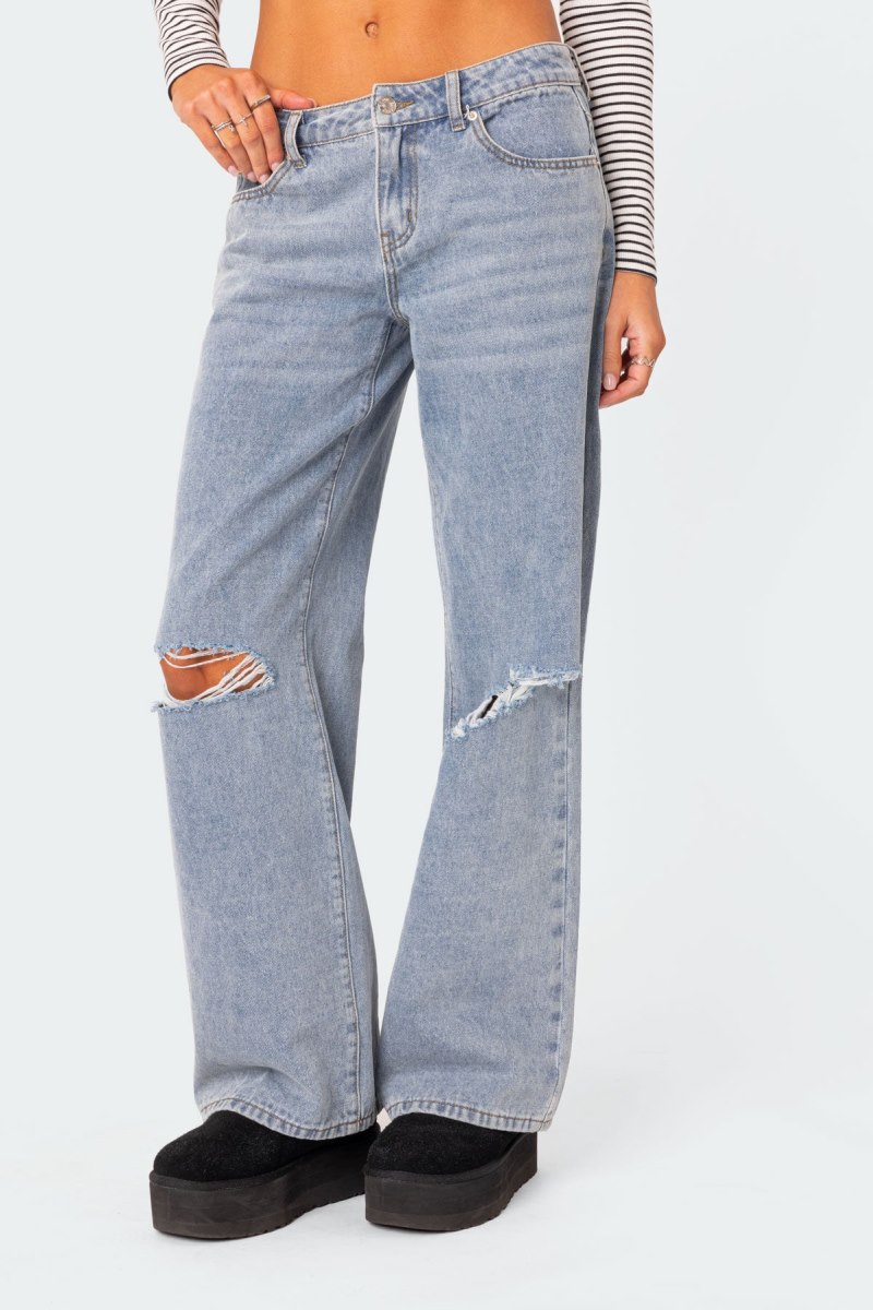 Edikted Debbie Distressed Low Rise Jeans Black | USA IT681048C2