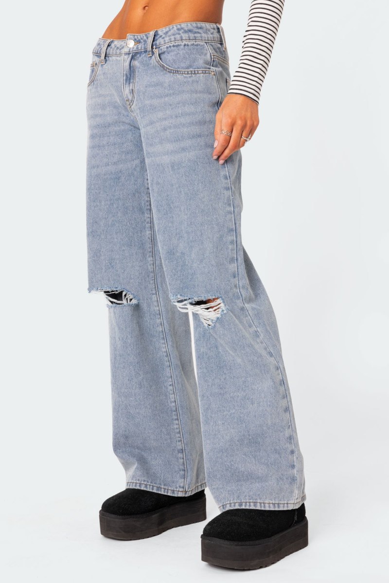 Edikted Debbie Distressed Low Rise Jeans Black | USA IT681048C2