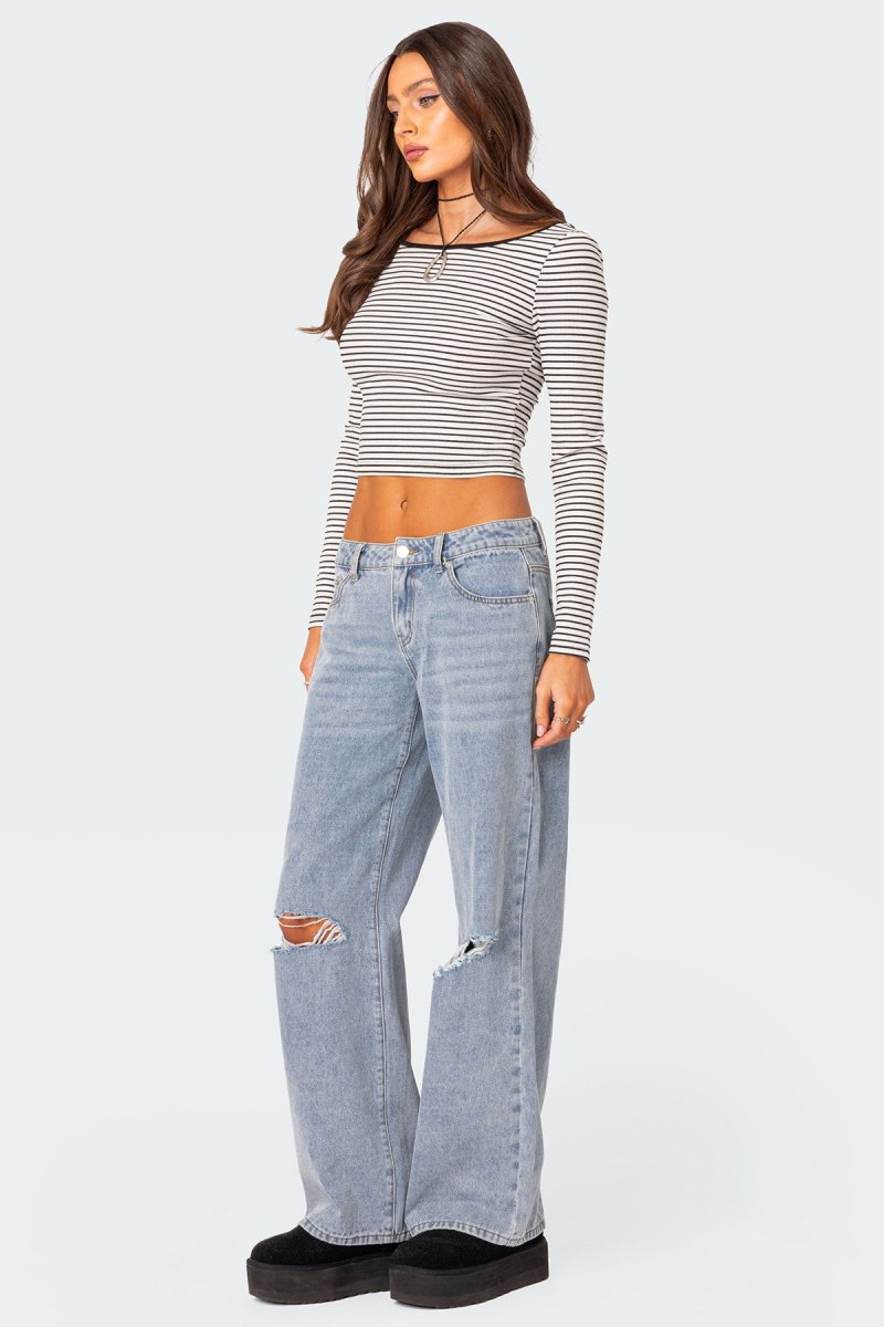 Edikted Debbie Distressed Low Rise Jeans Black | USA IT681048C2