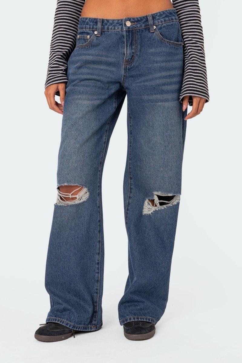 Edikted Debbie Distressed Low Rise Jeans Black | USA JH806620M8