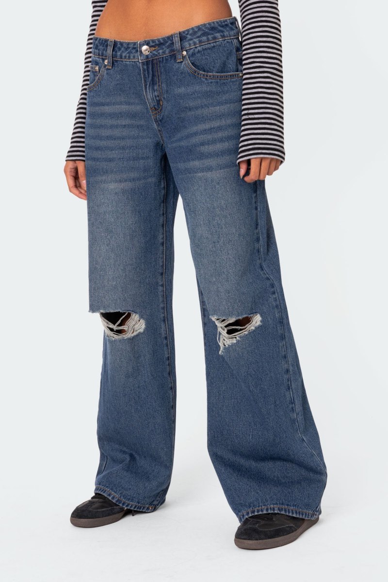 Edikted Debbie Distressed Low Rise Jeans Black | USA JH806620M8
