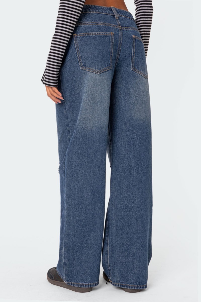 Edikted Debbie Distressed Low Rise Jeans Black | USA JH806620M8