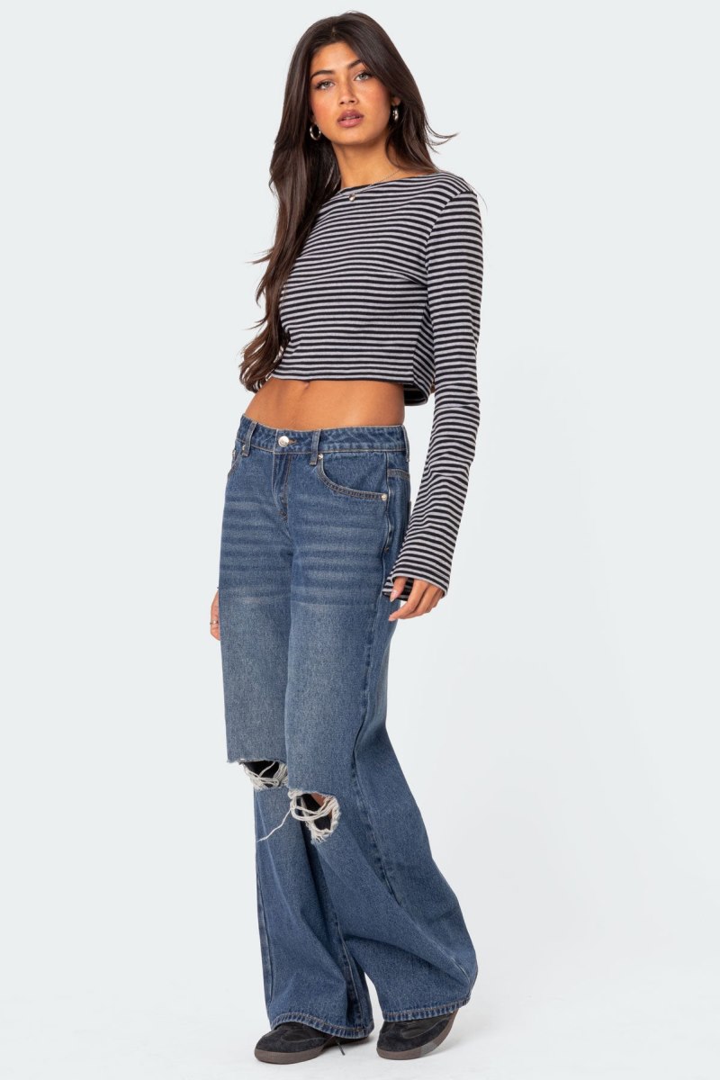 Edikted Debbie Distressed Low Rise Jeans Black | USA JH806620M8