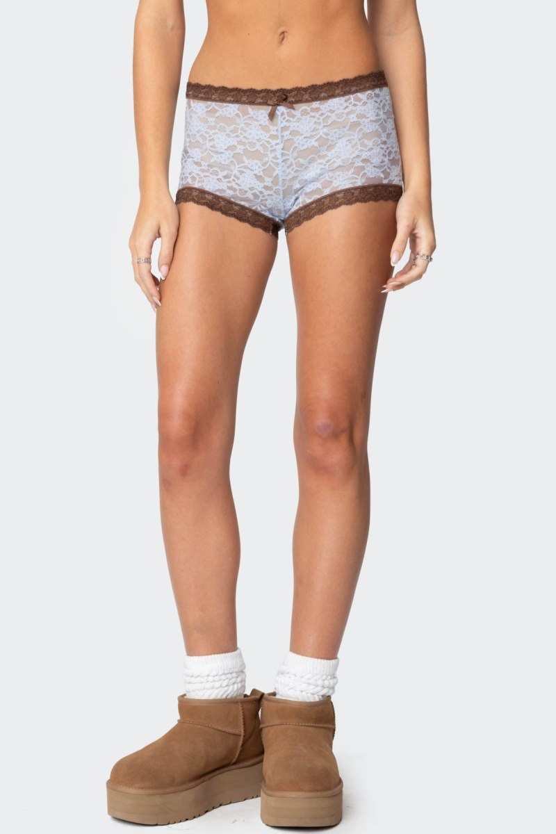 Edikted Dee Sheer Lace Micro Shorts Light Blue | USA GB235323D4