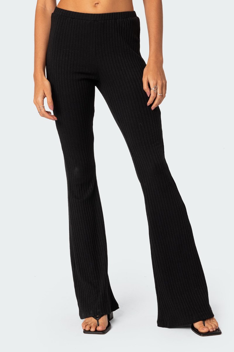 Edikted Dekota Ribbed Flared Pants Black | USA NX000400C1
