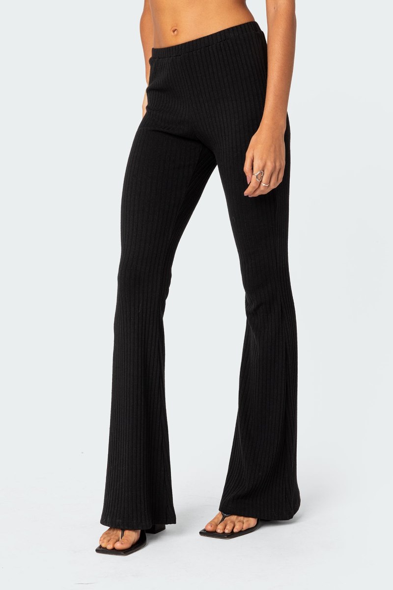 Edikted Dekota Ribbed Flared Pants Black | USA NX000400C1