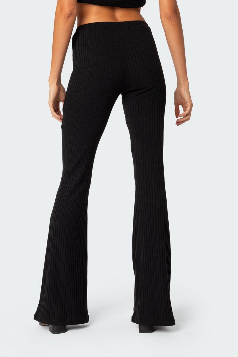 Edikted Dekota Ribbed Flared Pants Black | USA NX000400C1