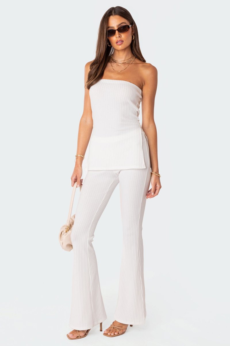 Edikted Dekota Slit Ribbed Strapless Tops Black | USA CM896549I9