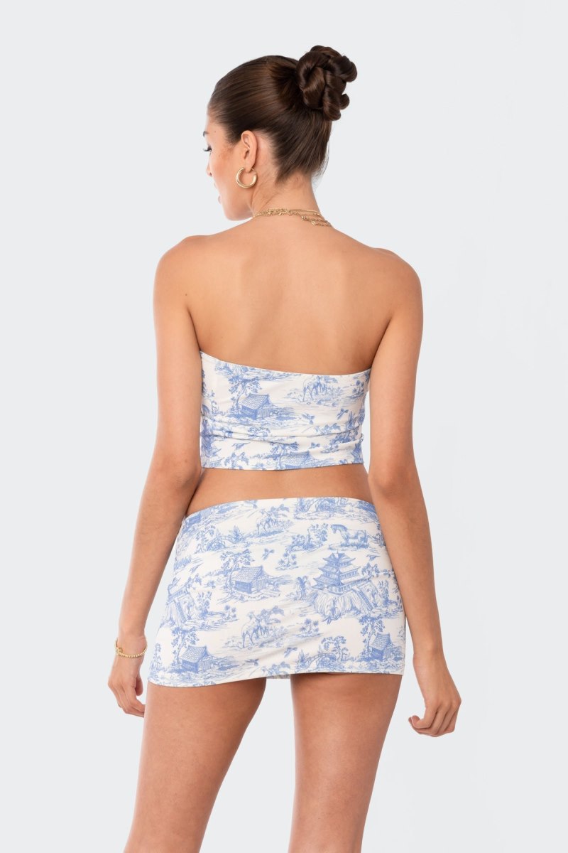 Edikted Delft Print Strapless Strapless Tops Blue | USA BI232843I9