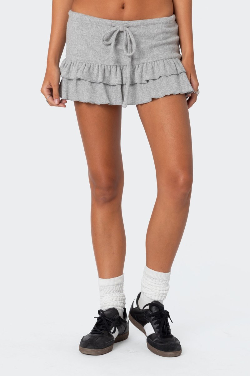 Edikted Delia Ruffled Terry Mini Skorts Gray Melange | USA ZM276107N2