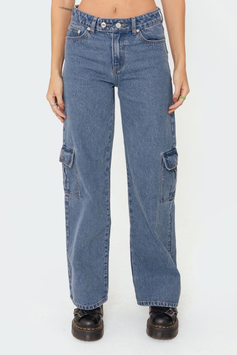 Edikted Deliah Low-Rise Cargo Jeans Cargo Pants Blue | USA WT855435J0