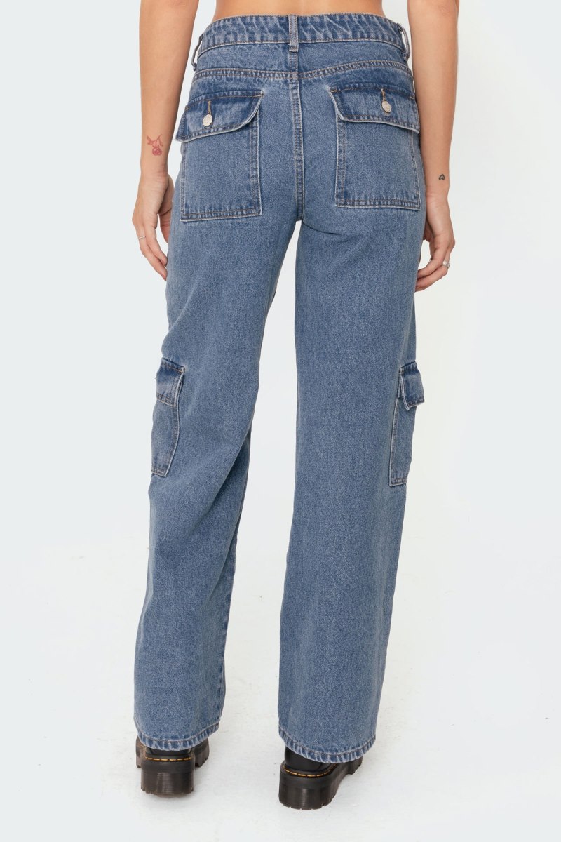 Edikted Deliah Low-Rise Cargo Jeans Cargo Pants Blue | USA WT855435J0