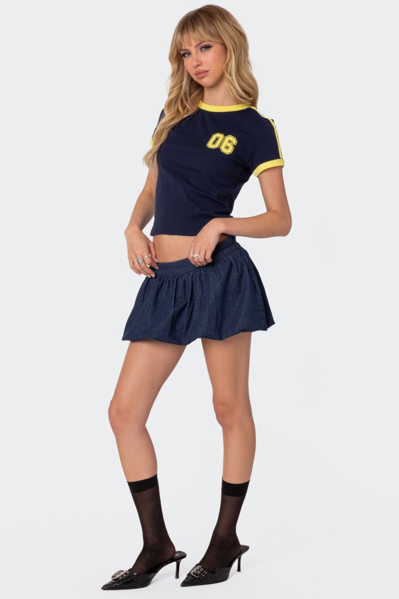 Edikted Denim Bubble Micro Skorts Dark Blue | USA VN378867I2