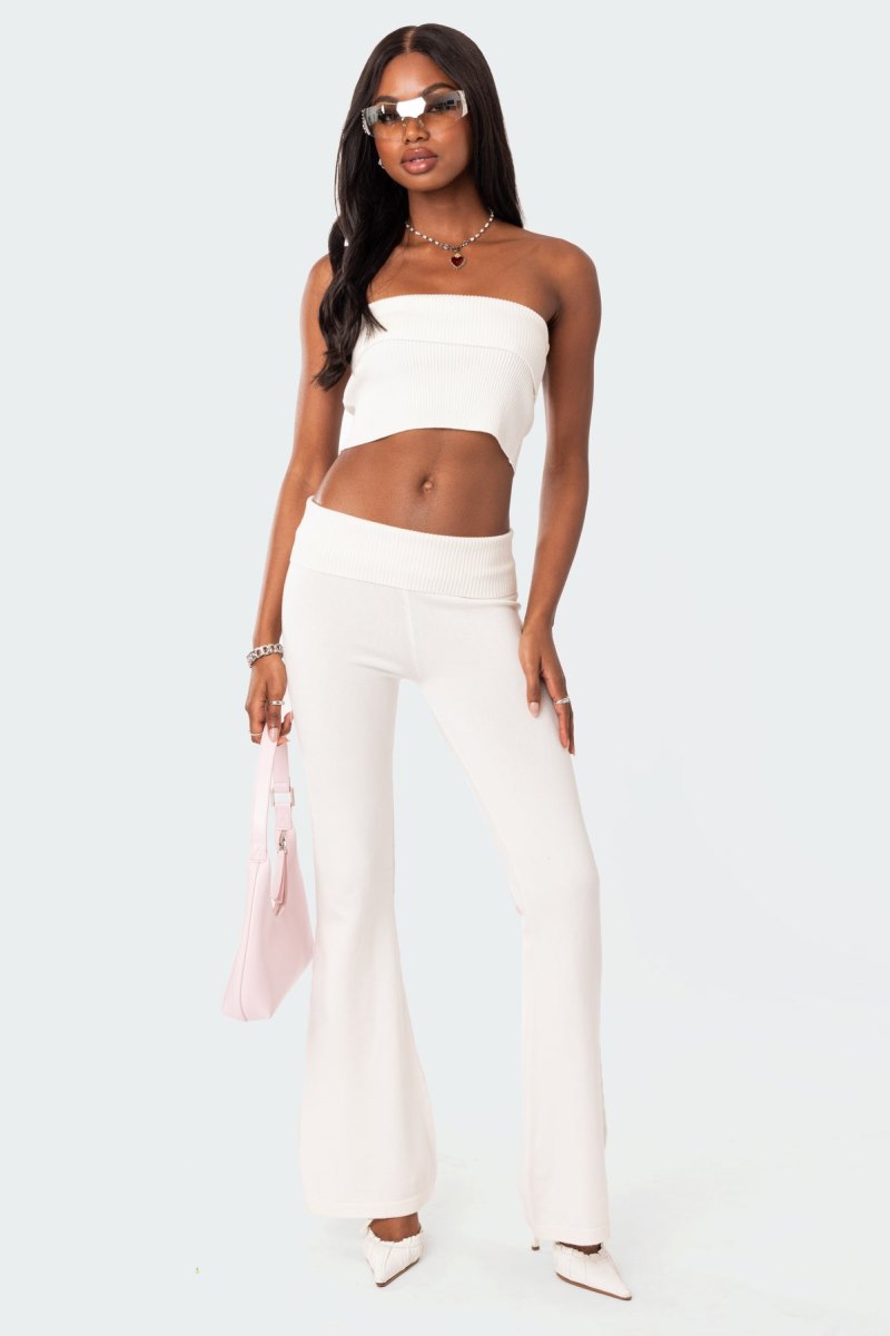 Edikted Desiree Fold Over Tube Knitted Tops Black | USA YN886598Z6