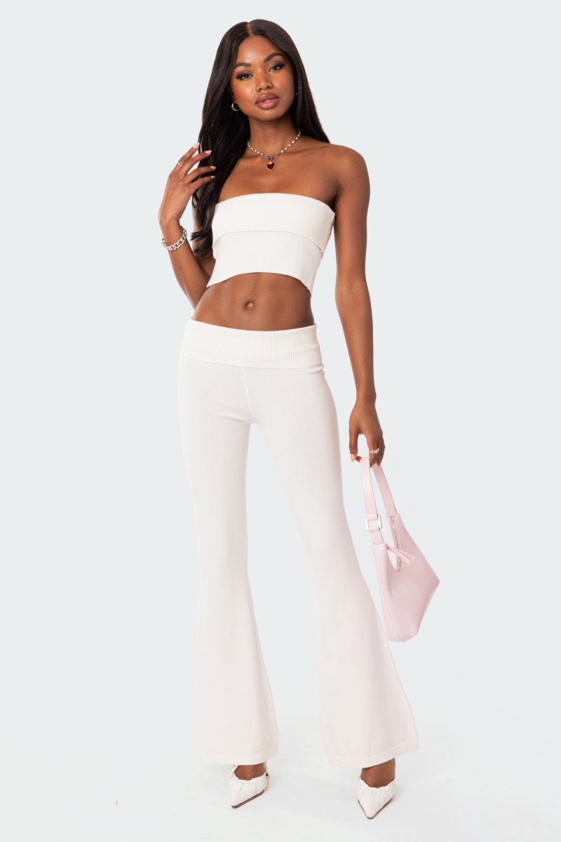 Edikted Desiree Fold Over Tube Knitted Tops Black | USA YN886598Z6