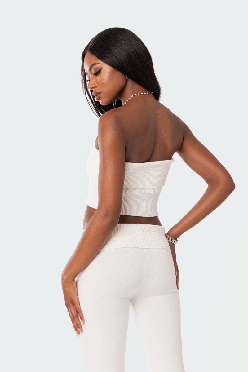 Edikted Desiree Fold Over Tube Knitted Tops Black | USA YN886598Z6