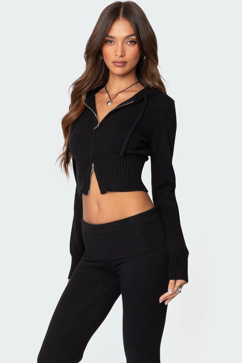 Edikted Desiree Knitted Hooded Cardigan Black | USA VD802440B3